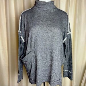 Free People We the Free Marled Pockets Cowl Neck Raw Hem Shirt